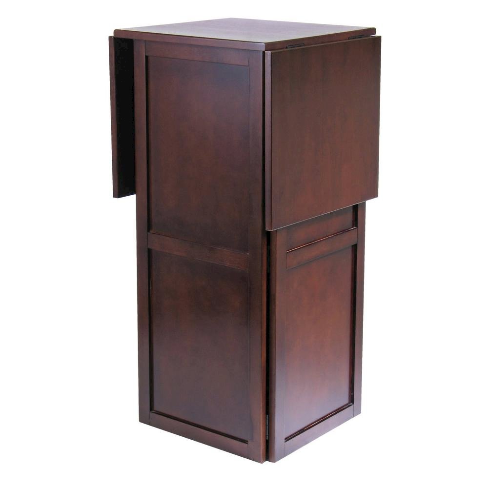 Wine Bar Cabinet, Walnut Finish, Nine Bottle Storage, Glasses Rack, Solid Wood. Picture 6