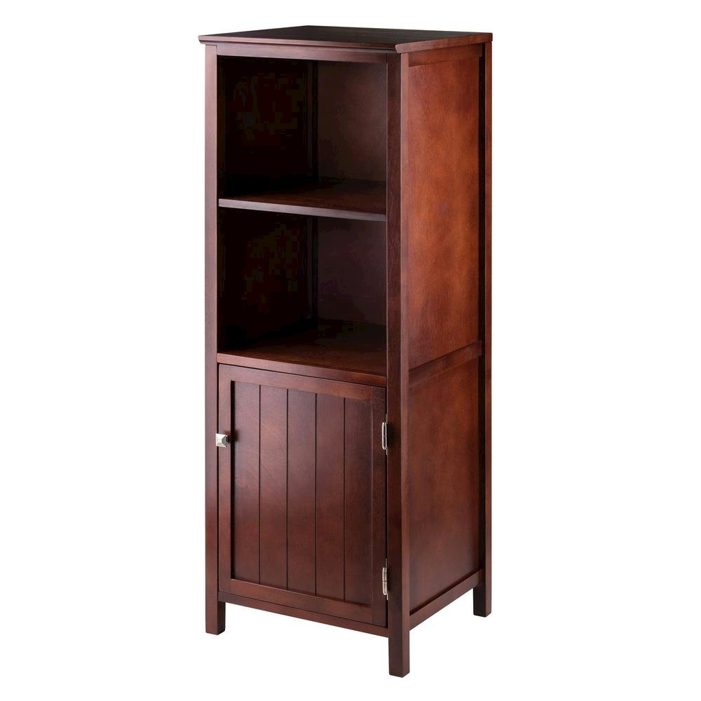Narrow Storage Cabinet with Door & 2 Shelves, Walnut Finish. Picture 1