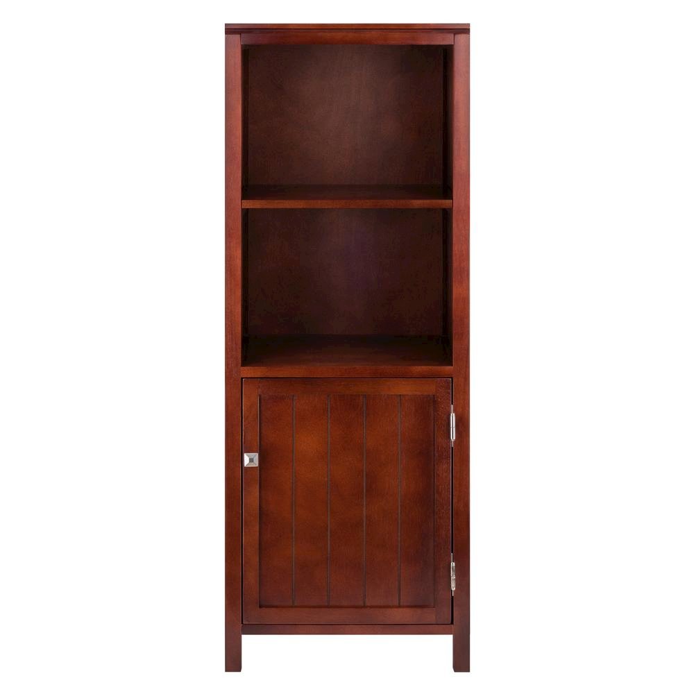 Narrow Storage Cabinet with Door & 2 Shelves, Walnut Finish. Picture 4