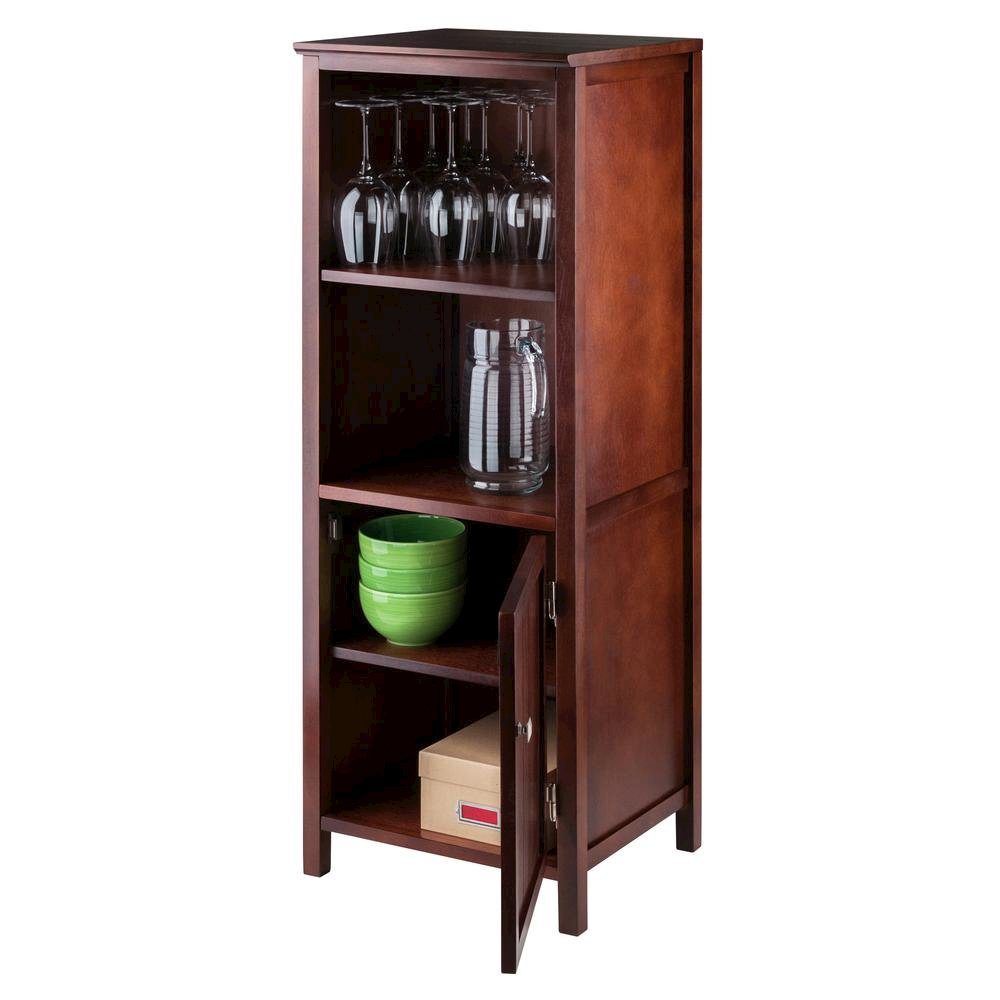 Narrow Storage Cabinet with Door & 2 Shelves, Walnut Finish. Picture 6