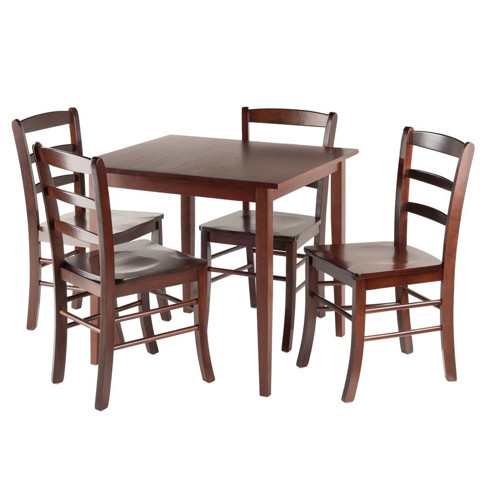 Square Dining Set, 5-Piece, 4 Ladder Back Chairs, Solid Wood. Picture 1
