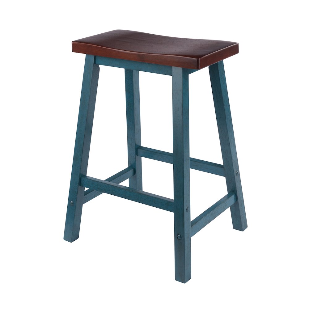 Satori Saddle Seat Counter Stool, Rustic Teal and Walnut. Picture 1