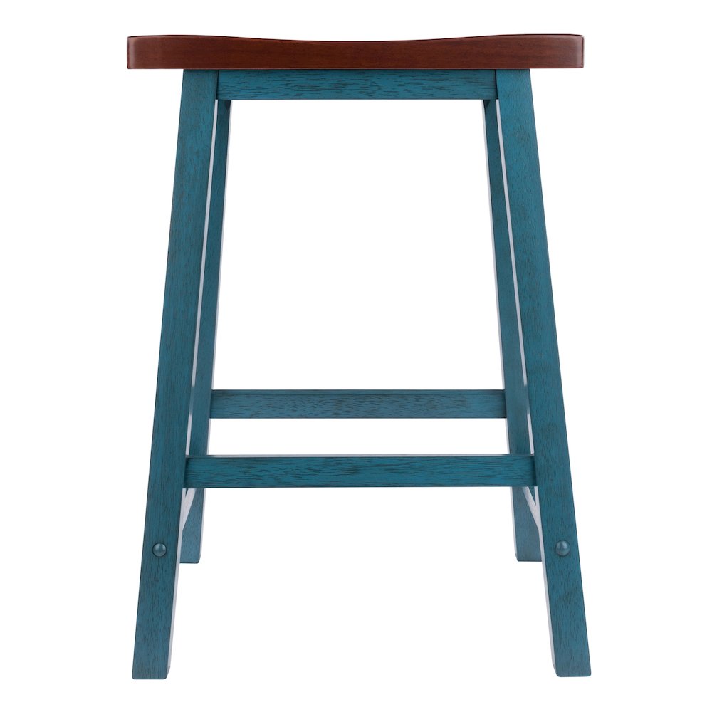 Satori Saddle Seat Counter Stool, Rustic Teal and Walnut. Picture 2