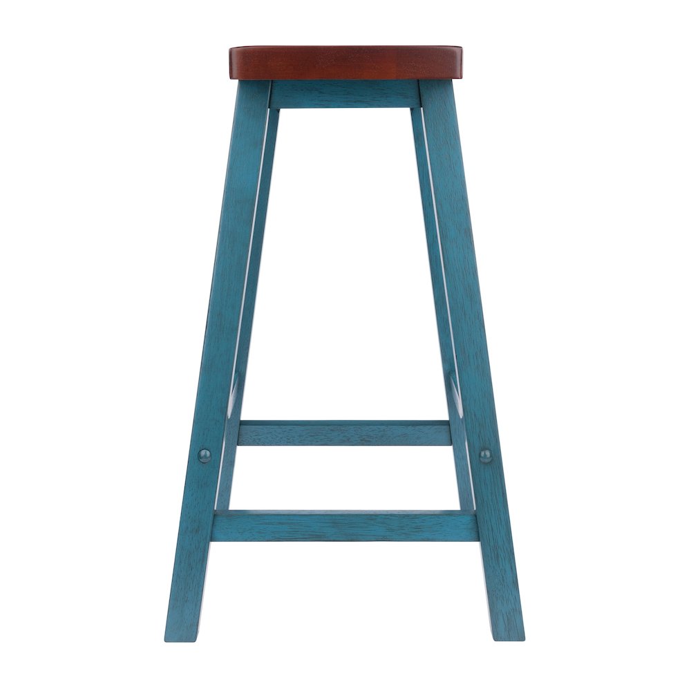 Satori Saddle Seat Counter Stool, Rustic Teal and Walnut. Picture 3