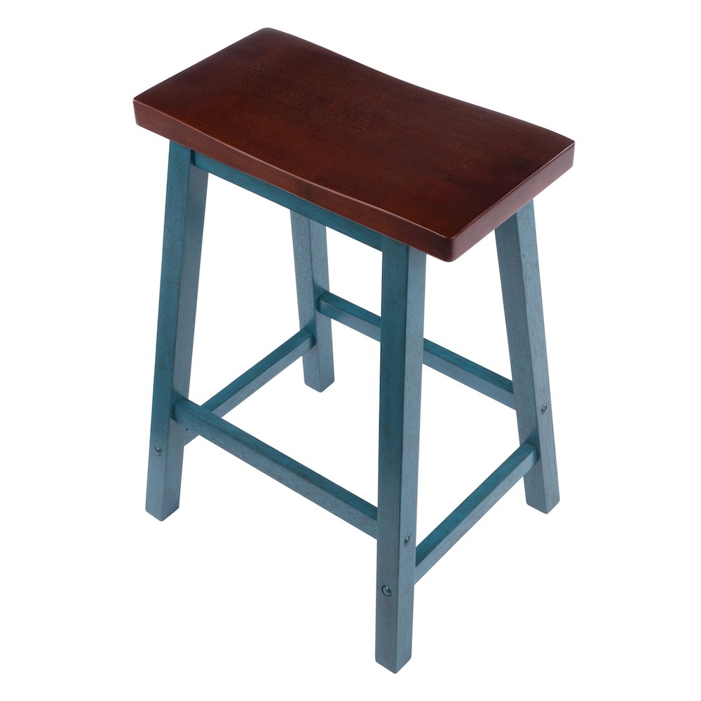 Satori Saddle Seat Counter Stool, Rustic Teal and Walnut. Picture 4
