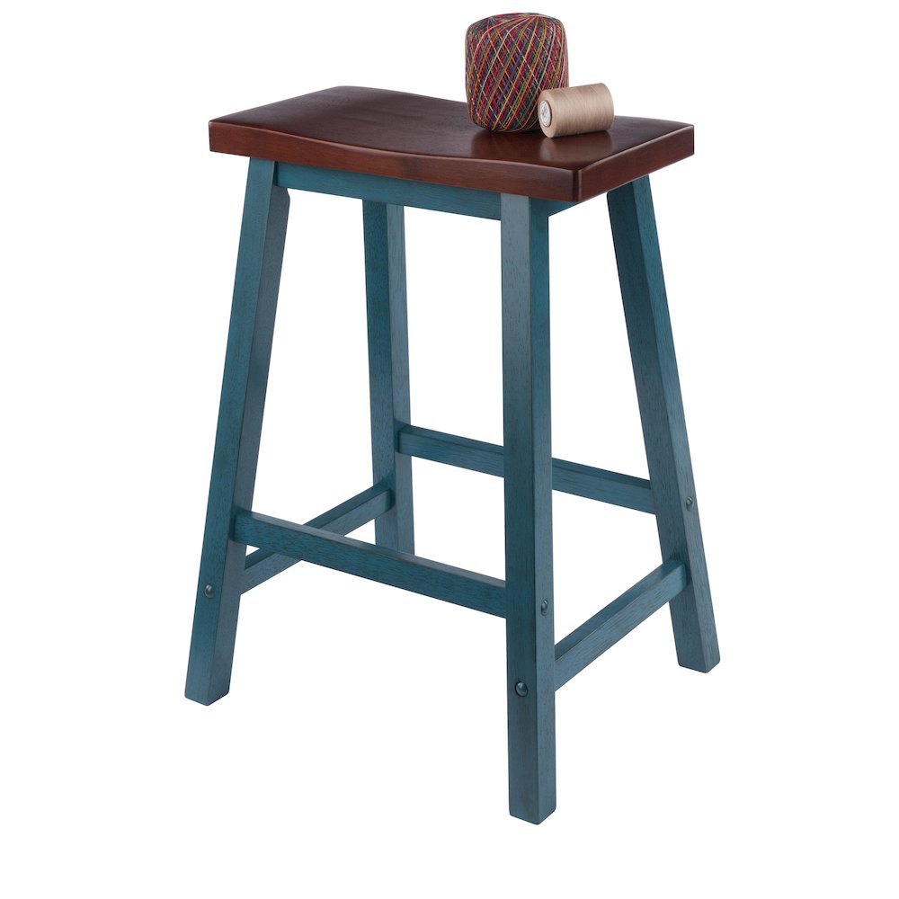 Satori Saddle Seat Counter Stool, Rustic Teal and Walnut. Picture 6