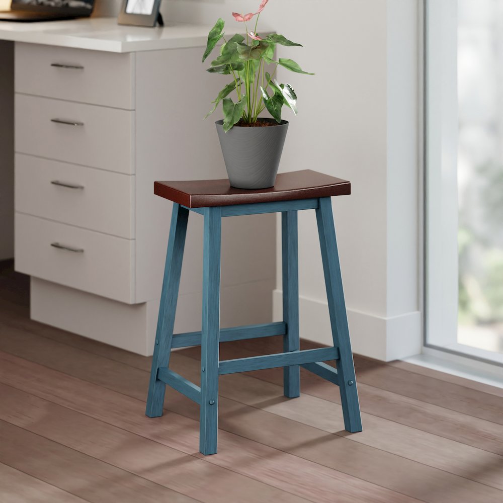 Satori Saddle Seat Counter Stool, Rustic Teal and Walnut. Picture 8