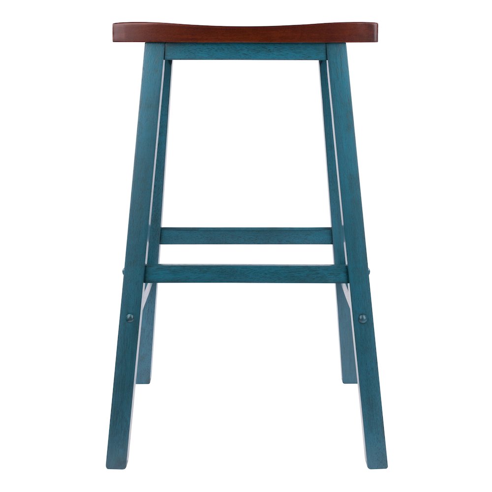 Satori Saddle Seat Bar Stool, Rustic Teal and Walnut. Picture 2