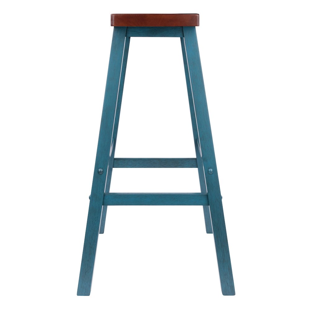 Satori Saddle Seat Bar Stool, Rustic Teal and Walnut. Picture 3