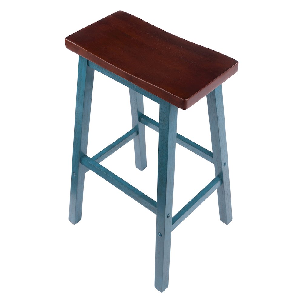 Satori Saddle Seat Bar Stool, Rustic Teal and Walnut. Picture 4