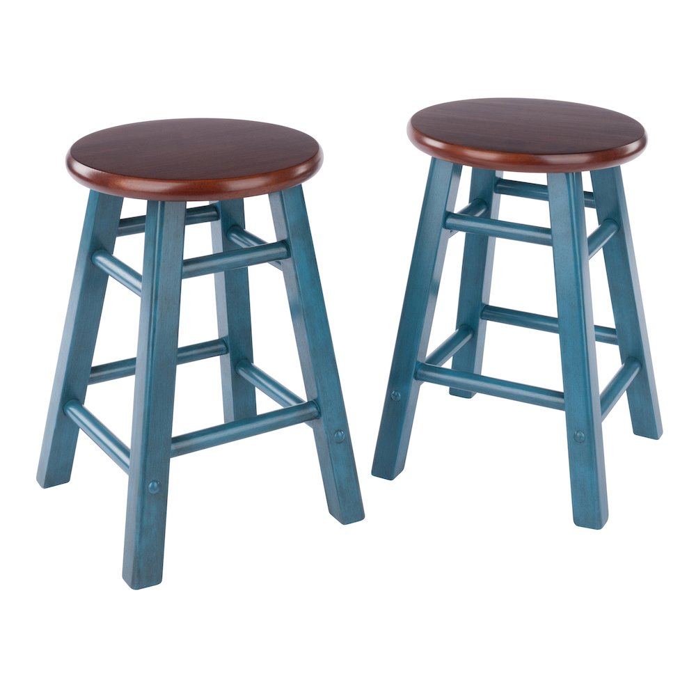 Element 2-Pc Dining Stool Set, Rustic Teal & Walnut. Picture 1