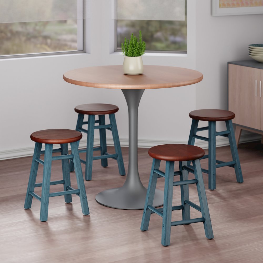Element 2-Pc Dining Stool Set, Rustic Teal & Walnut. Picture 9