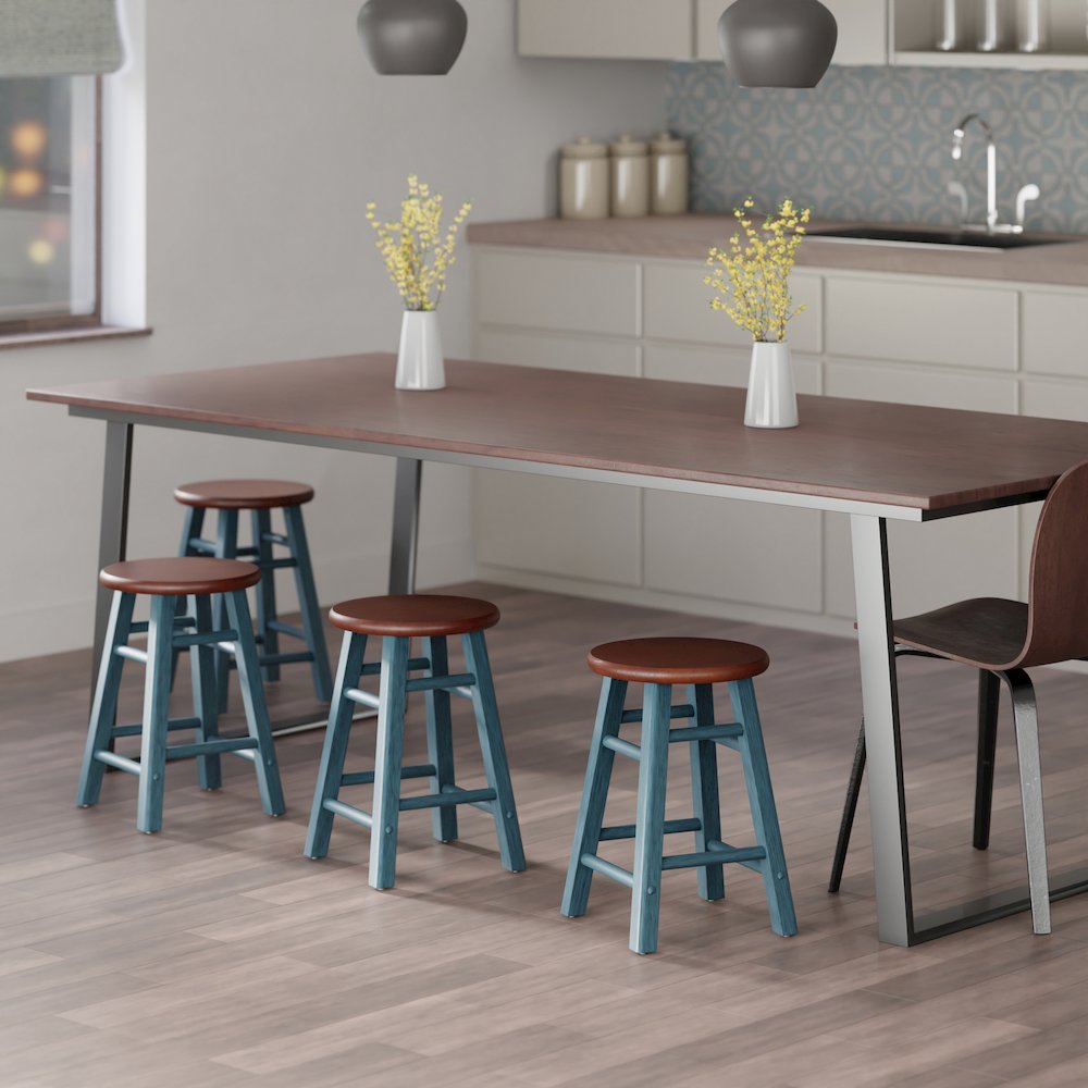 Element 2-Pc Dining Stool Set, Rustic Teal & Walnut. Picture 10