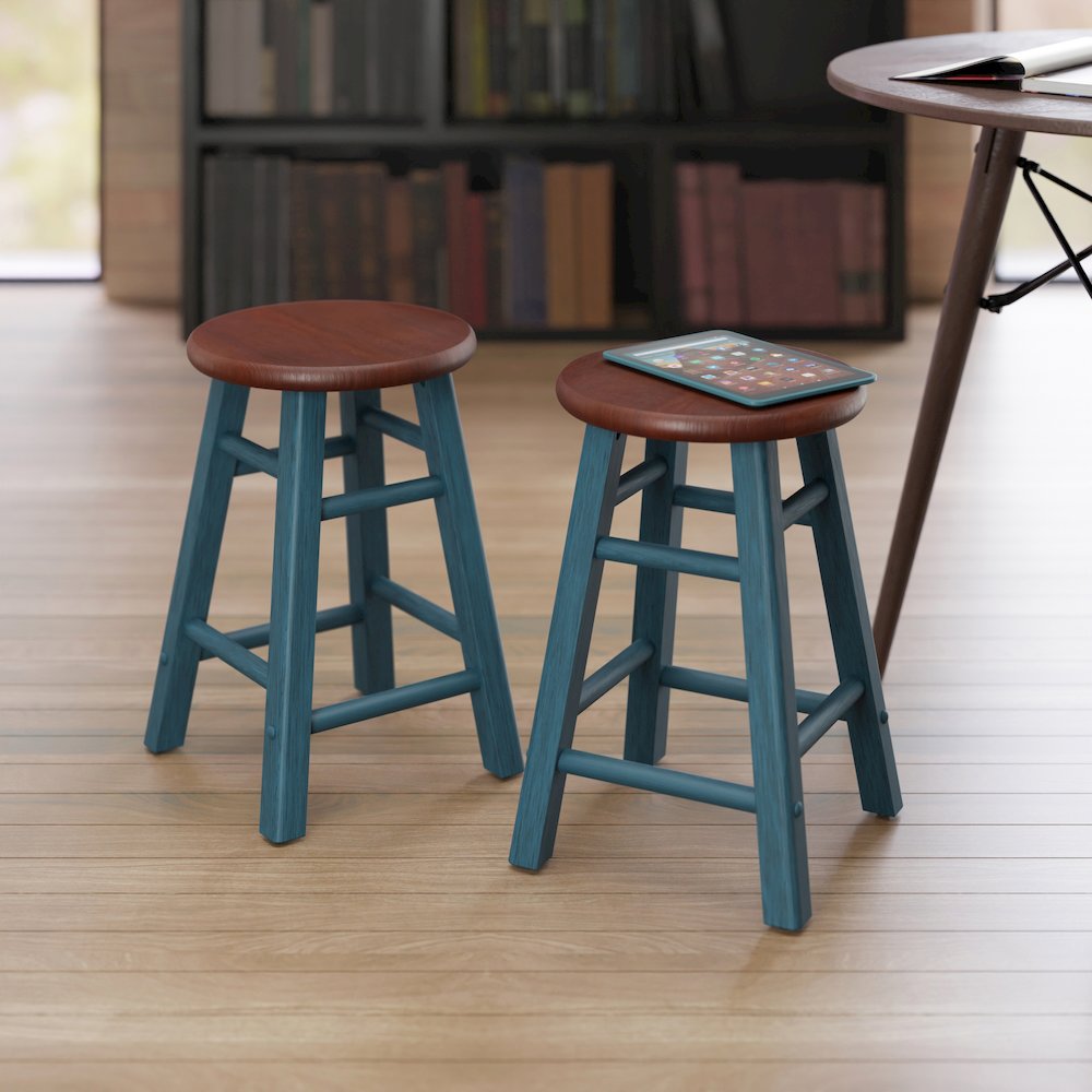Element 2-Pc Dining Stool Set, Rustic Teal & Walnut. Picture 11