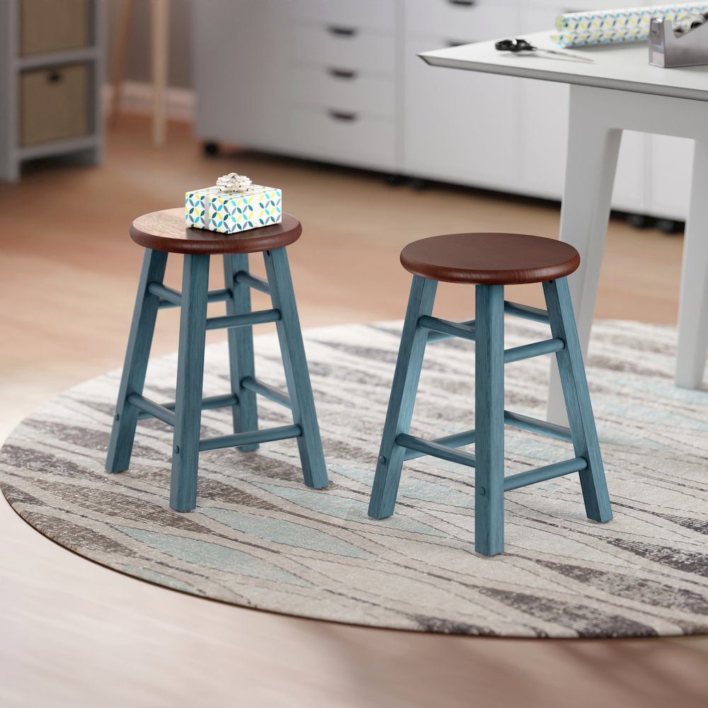 Element 2-Pc Dining Stool Set, Rustic Teal & Walnut. Picture 12
