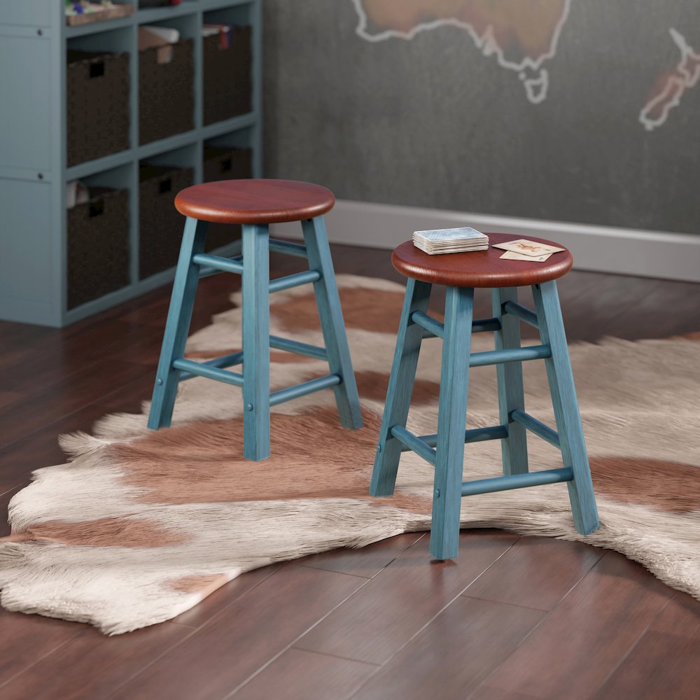 Element 2-Pc Dining Stool Set, Rustic Teal & Walnut. Picture 13