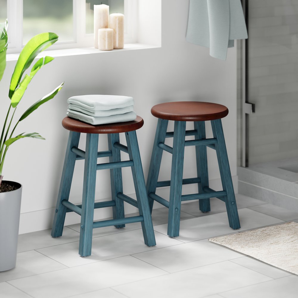 Element 2-Pc Dining Stool Set, Rustic Teal & Walnut. Picture 14