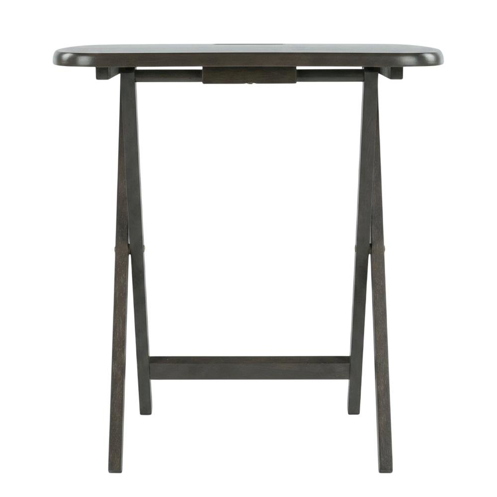 5-PC Folding Tray Table Set, Oyster Gray Solid Wood, Easy Carry. Picture 4