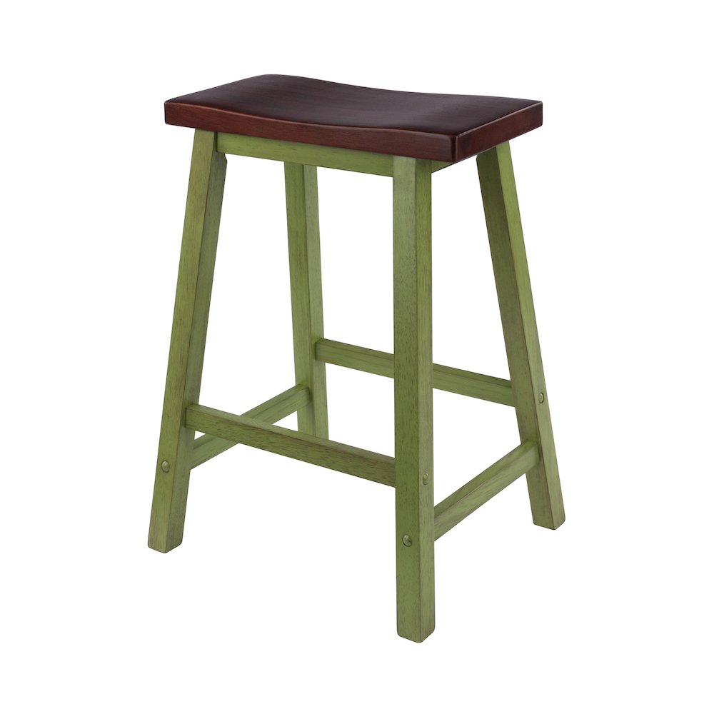 Satori Saddle Seat Counter Stool, Rustic Green and Walnut. Picture 1