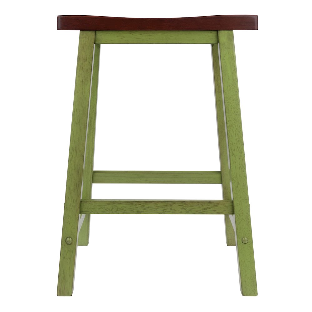 Satori Saddle Seat Counter Stool, Rustic Green and Walnut. Picture 2