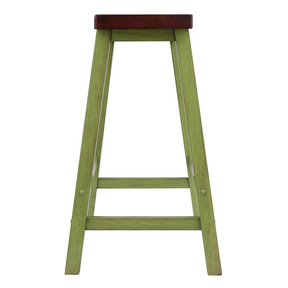 Satori Saddle Seat Counter Stool, Rustic Green and Walnut. Picture 3