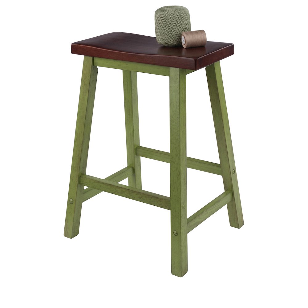 Satori Saddle Seat Counter Stool, Rustic Green and Walnut. Picture 6