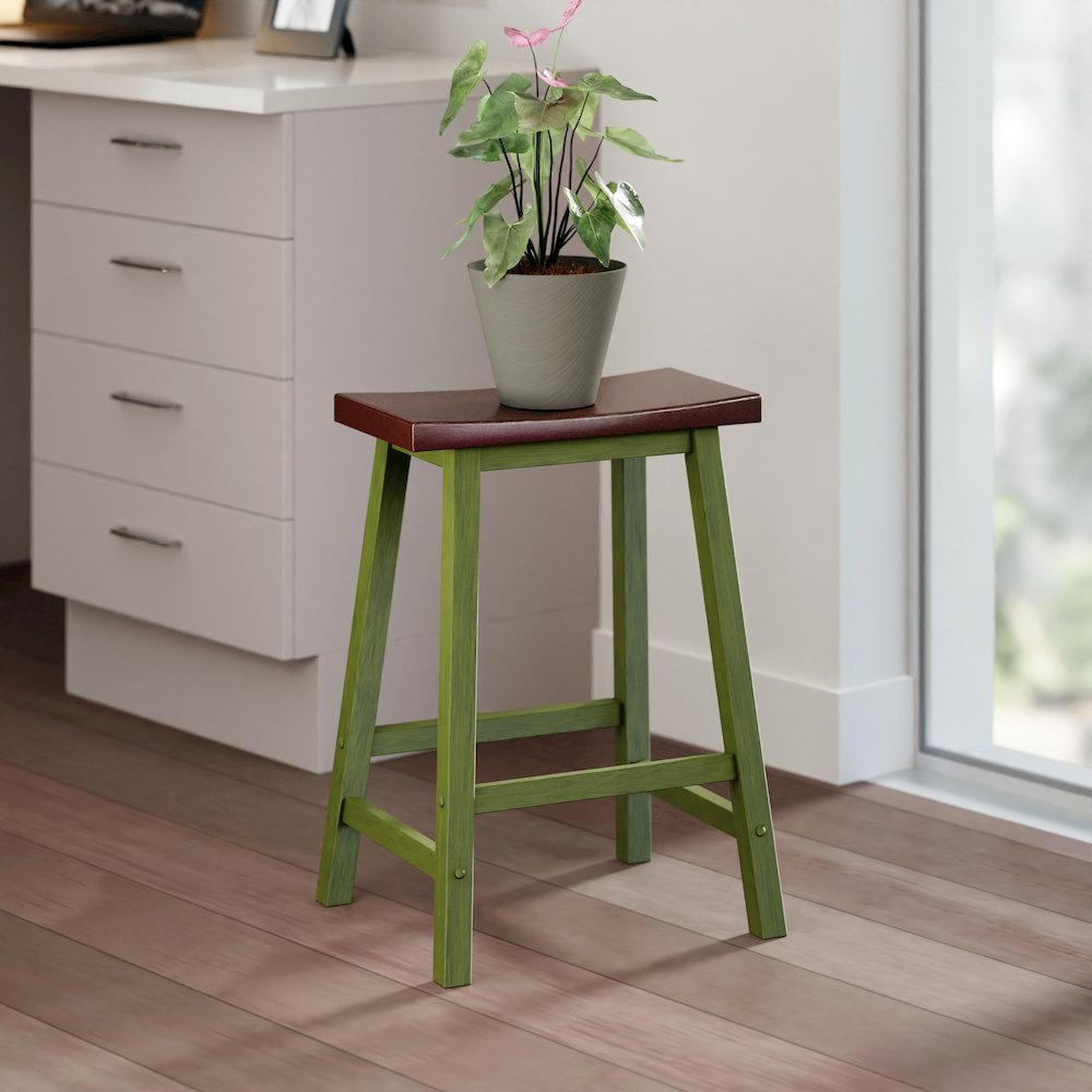 Satori Saddle Seat Counter Stool, Rustic Green and Walnut. Picture 8