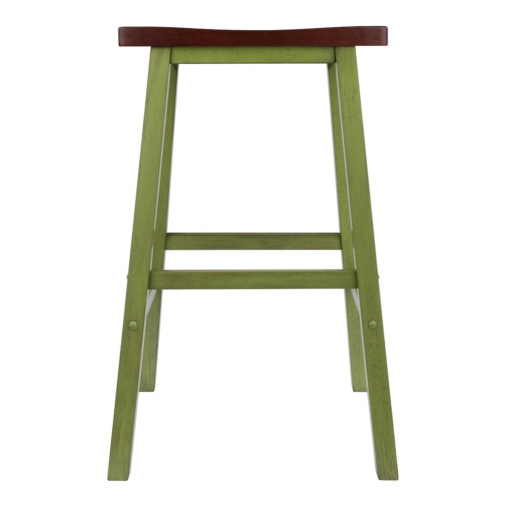 Satori Saddle Seat Bar Stool, Rustic Green and Walnut. Picture 2