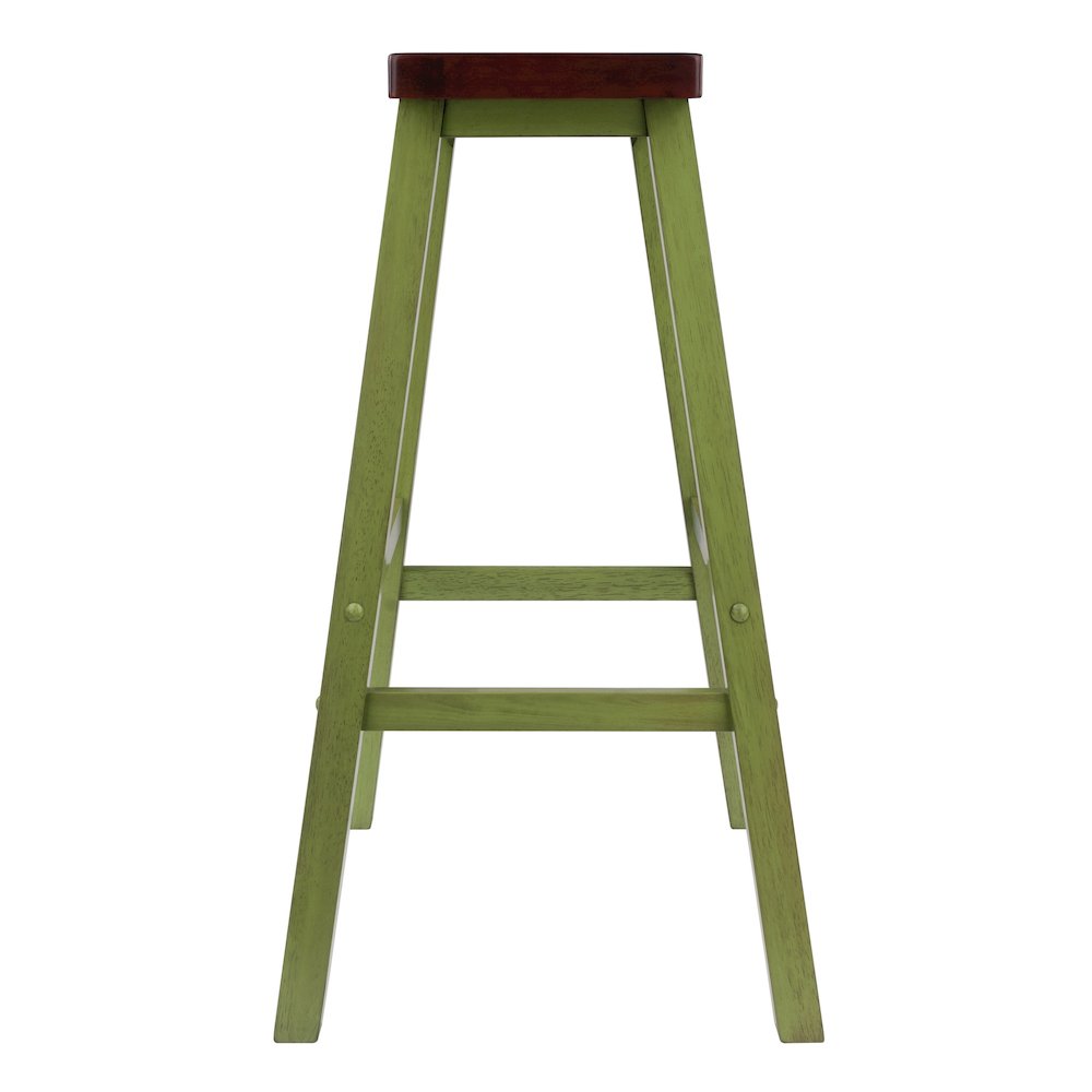 Satori Saddle Seat Bar Stool, Rustic Green and Walnut. Picture 3