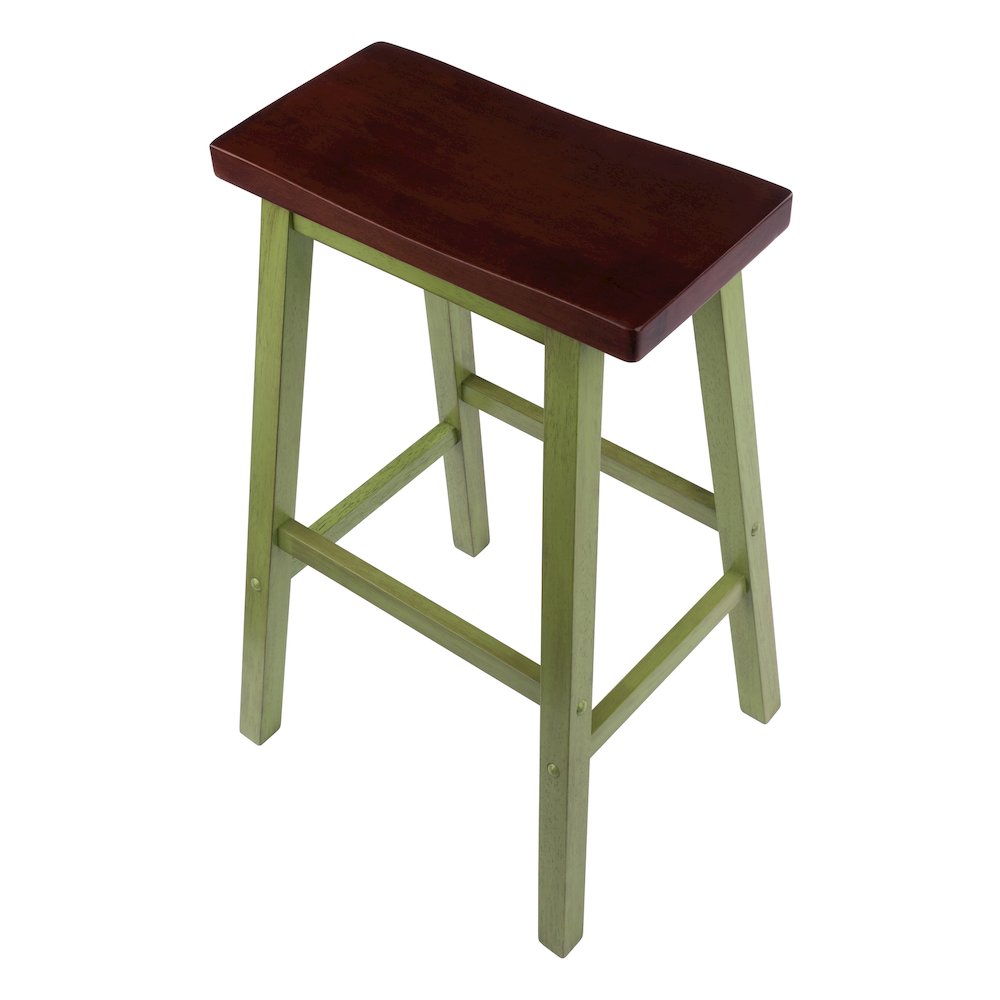 Satori Saddle Seat Bar Stool, Rustic Green and Walnut. Picture 5