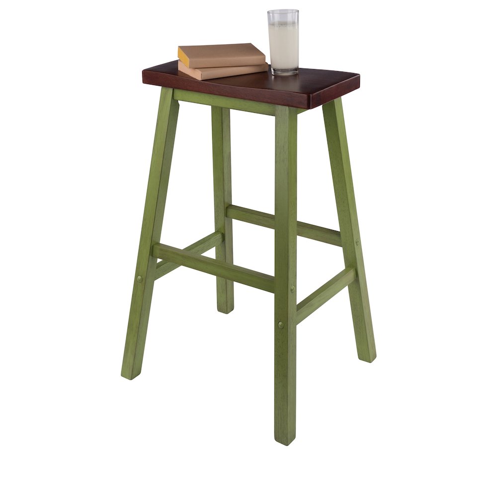 Satori Saddle Seat Bar Stool, Rustic Green and Walnut. Picture 6
