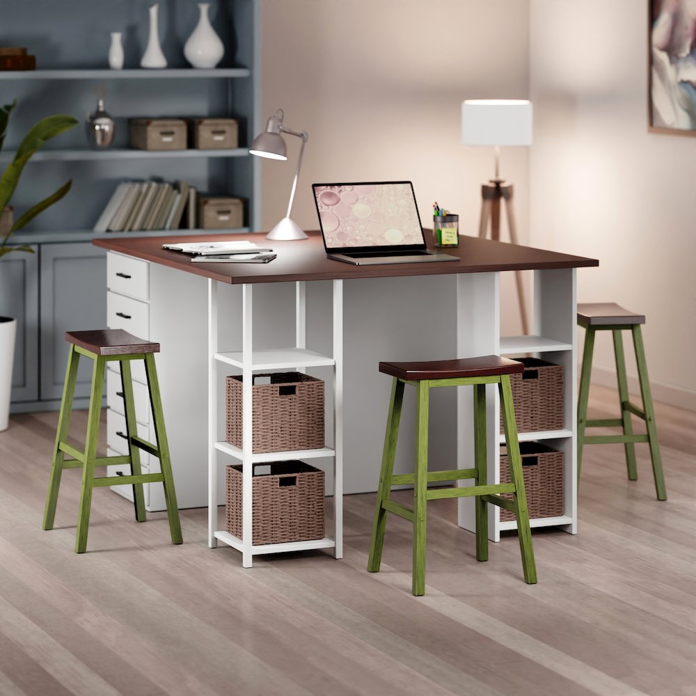 Satori Saddle Seat Bar Stool, Rustic Green and Walnut. Picture 7