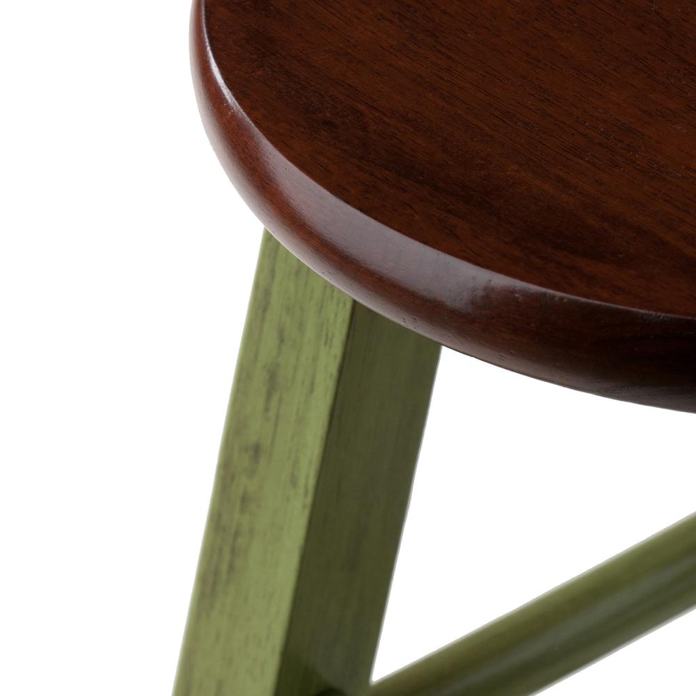 Ivy 24" Counter Stool Rustic Green w/ Walnut Seat. Picture 1