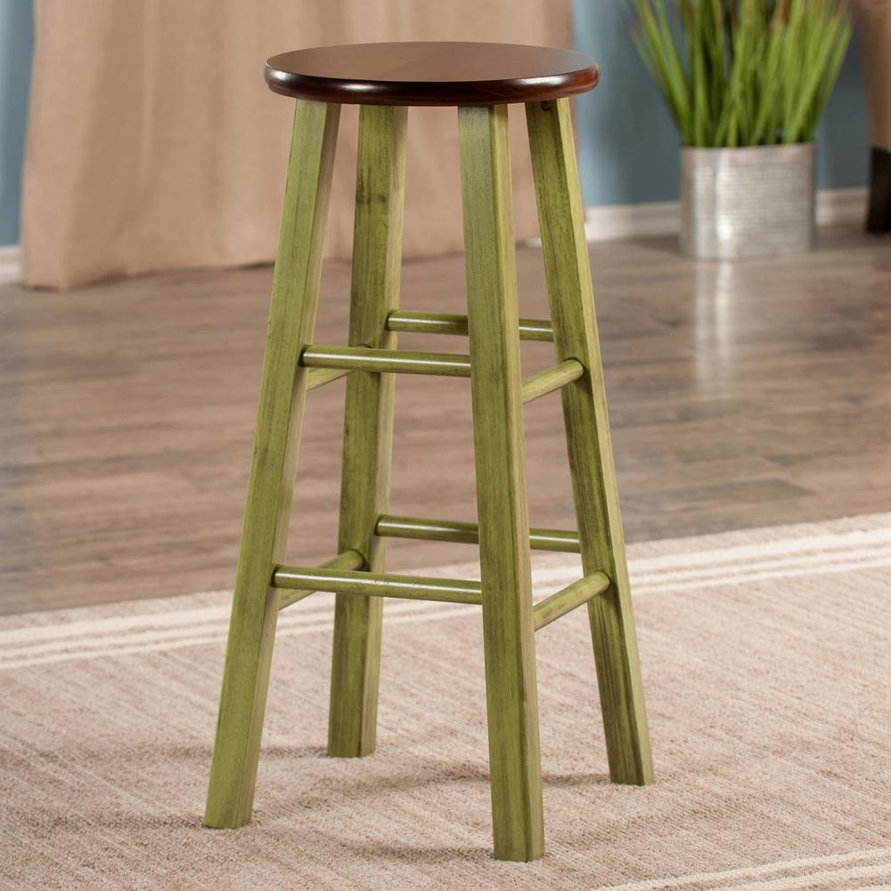 Ivy 29" Bar Stool Rustic Green w/ Walnut Seat. Picture 1