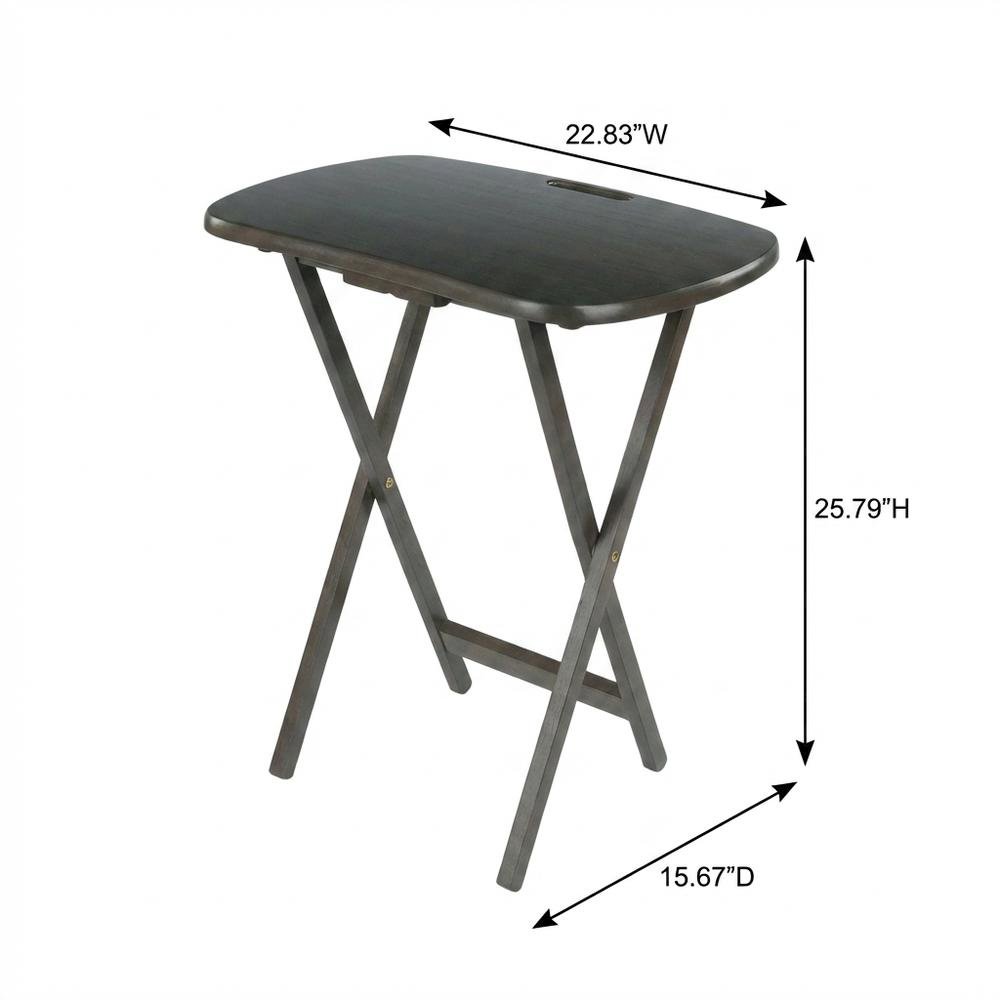 5-PC Folding Tray Table Set, Oyster Gray Solid Wood, Easy Carry. Picture 7