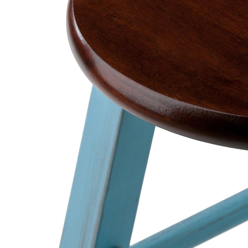Ivy 24" Counter Stool Rustic Light Blue w/ Walnut Seat. Picture 1