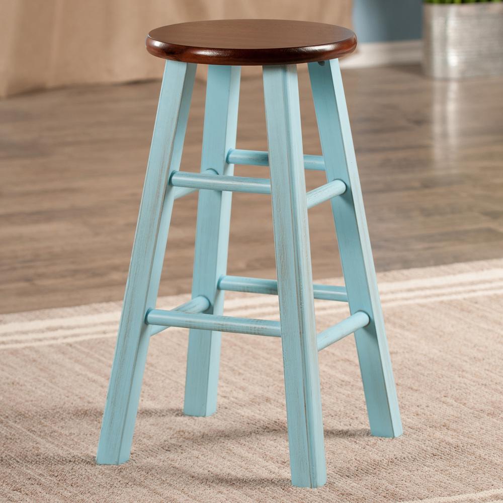 Ivy 24" Counter Stool Rustic Light Blue w/ Walnut Seat. Picture 3