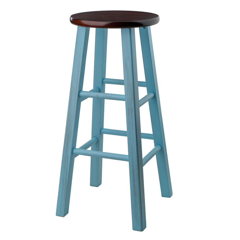 Ivy 29" Bar Stool Rustic Light Blue w/ Walnut Seat. Picture 1