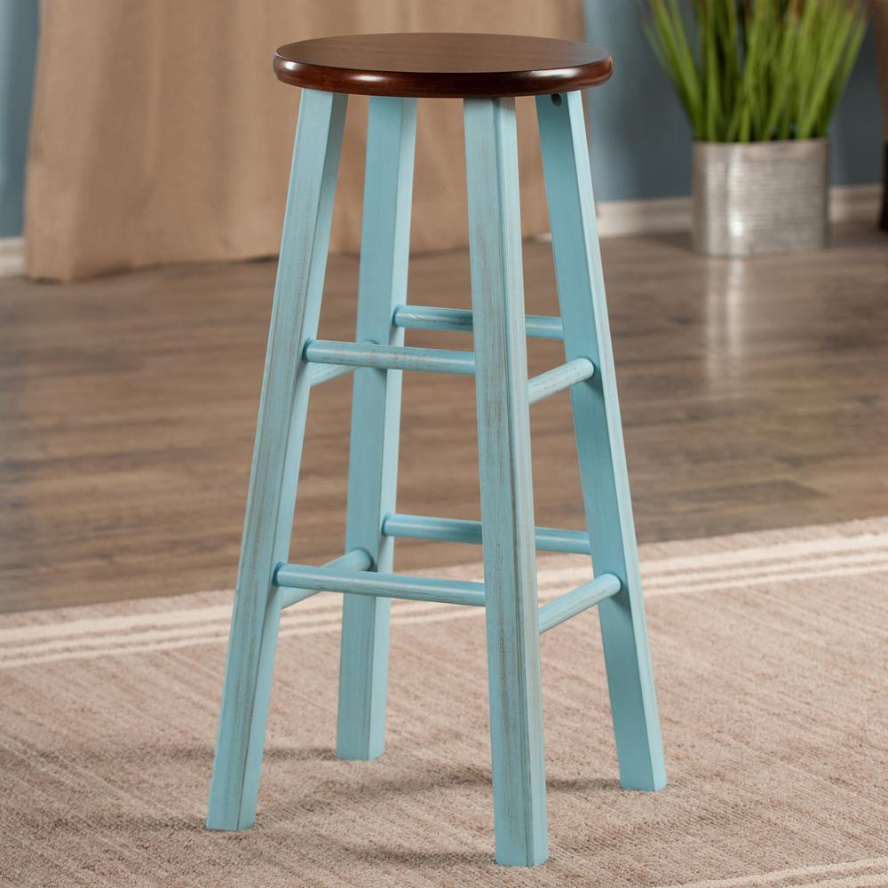 Ivy 29" Bar Stool Rustic Light Blue w/ Walnut Seat. Picture 2