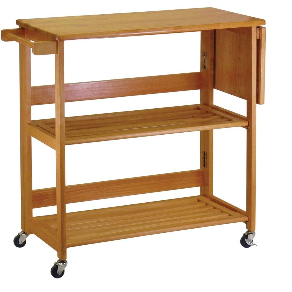 Foldable Kitchen Cart, Brown Solid Wood, Open Utility Cart. Picture 1