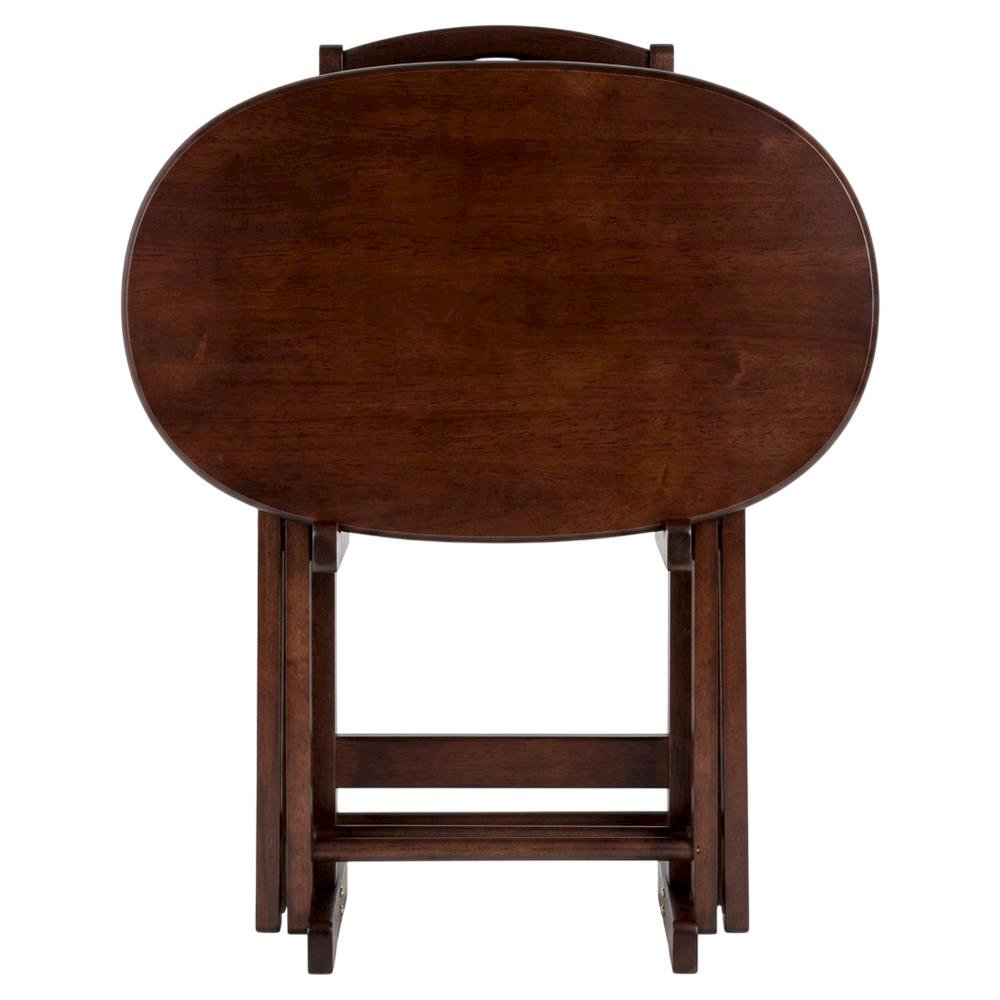 Solid Wood Brown 5 Piece TV Trays Set With 4 Folding Tables And Stand. Picture 4