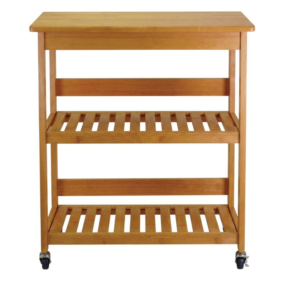 Foldable Kitchen Cart, Brown Solid Wood, Open Utility Cart. Picture 4