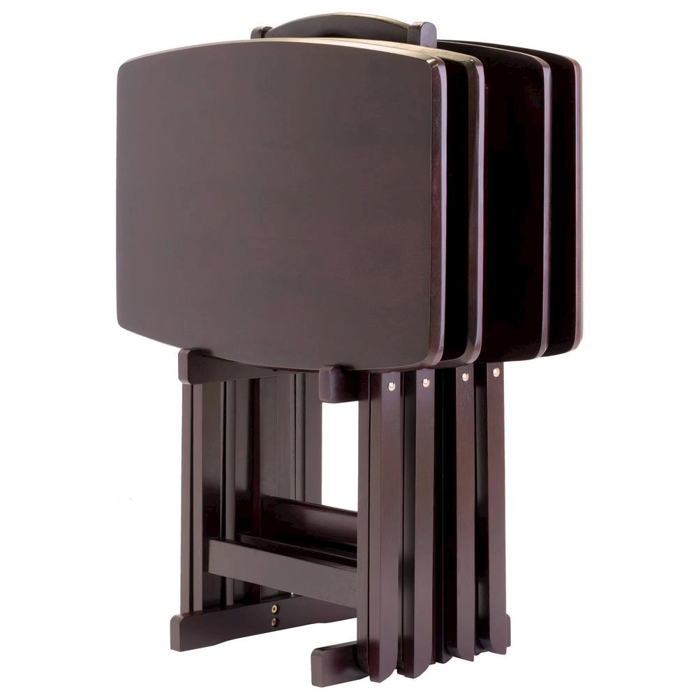 Espresso Oversized Snack Tables – Sturdy Wooden TV Trays with Stand. Picture 1