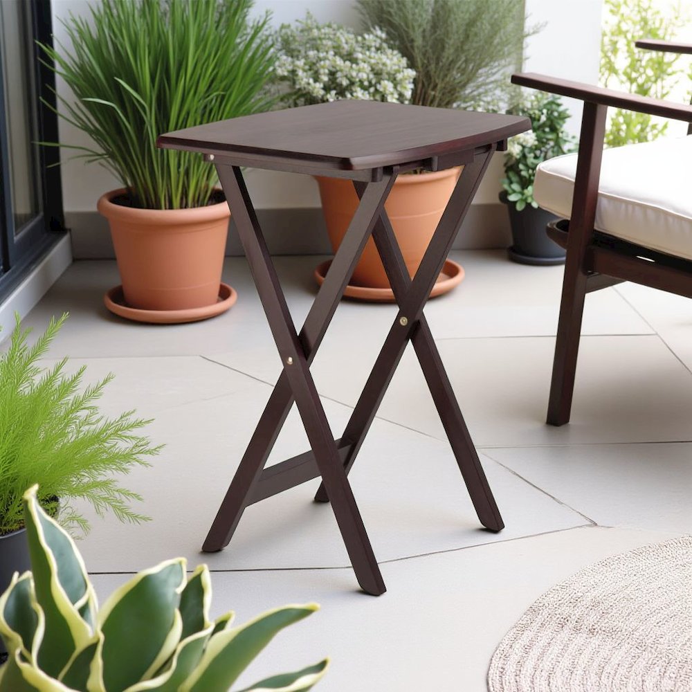 Espresso Oversized Snack Tables – Sturdy Wooden TV Trays with Stand. Picture 3