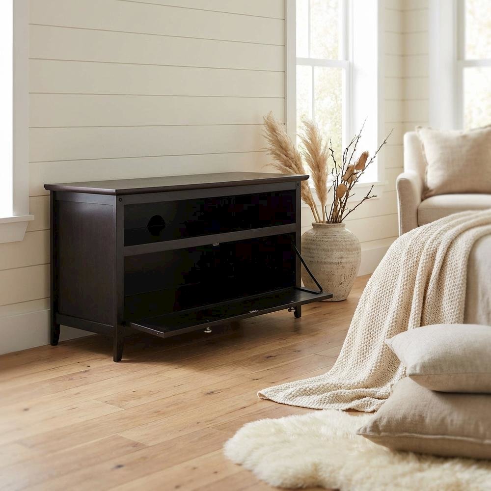 Dark Espresso TV Stand with Transitional Style and Solid Wood Finish. Picture 3
