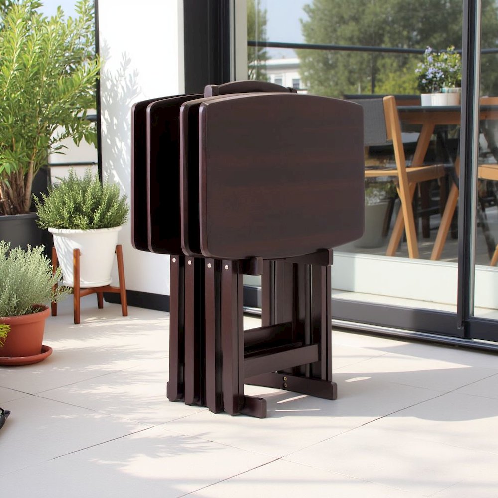 Espresso Oversized Snack Tables – Sturdy Wooden TV Trays with Stand. Picture 2