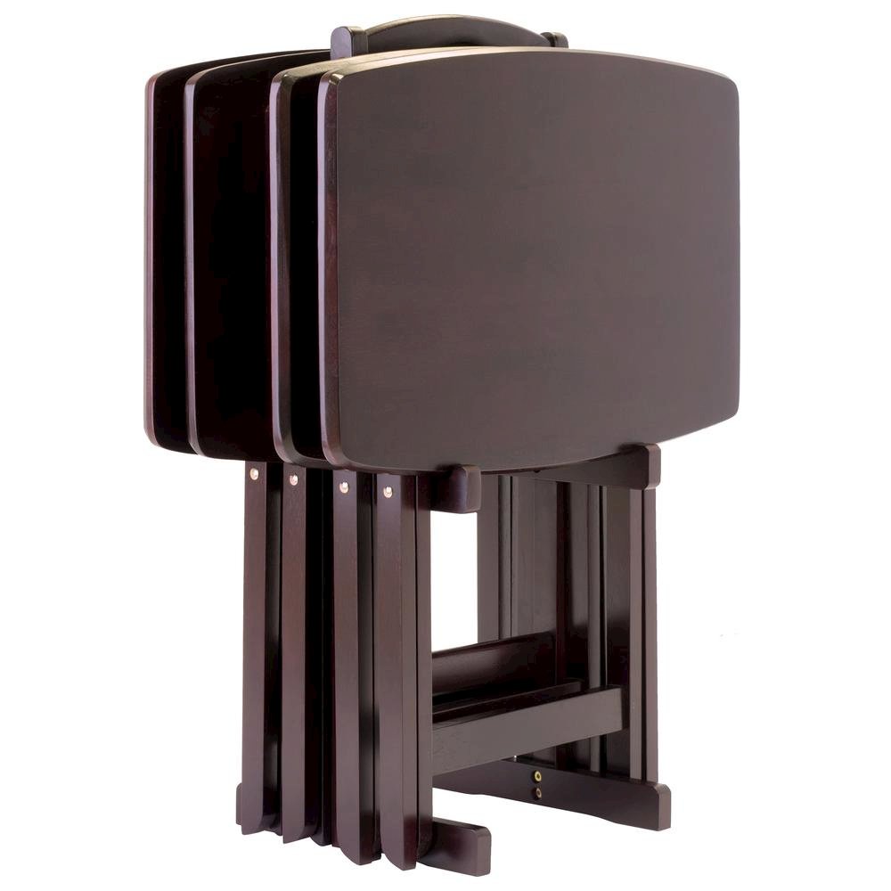 Espresso Oversized Snack Tables – Sturdy Wooden TV Trays with Stand. Picture 4