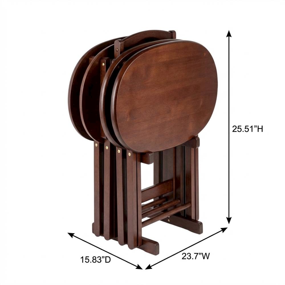 Solid Wood Brown 5 Piece TV Trays Set With 4 Folding Tables And Stand. Picture 7