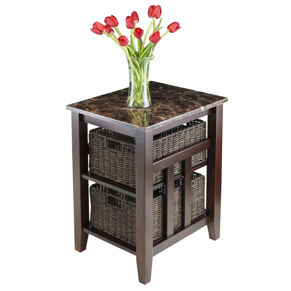 Zoey Side Table Faux Marble Top with 2 Baskets. Picture 2