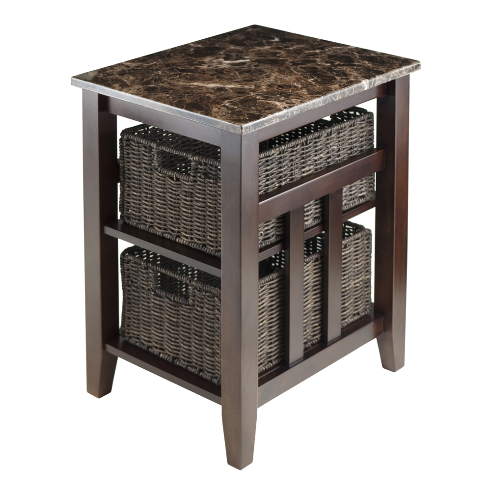 Zoey Side Table Faux Marble Top with 2 Baskets. Picture 1